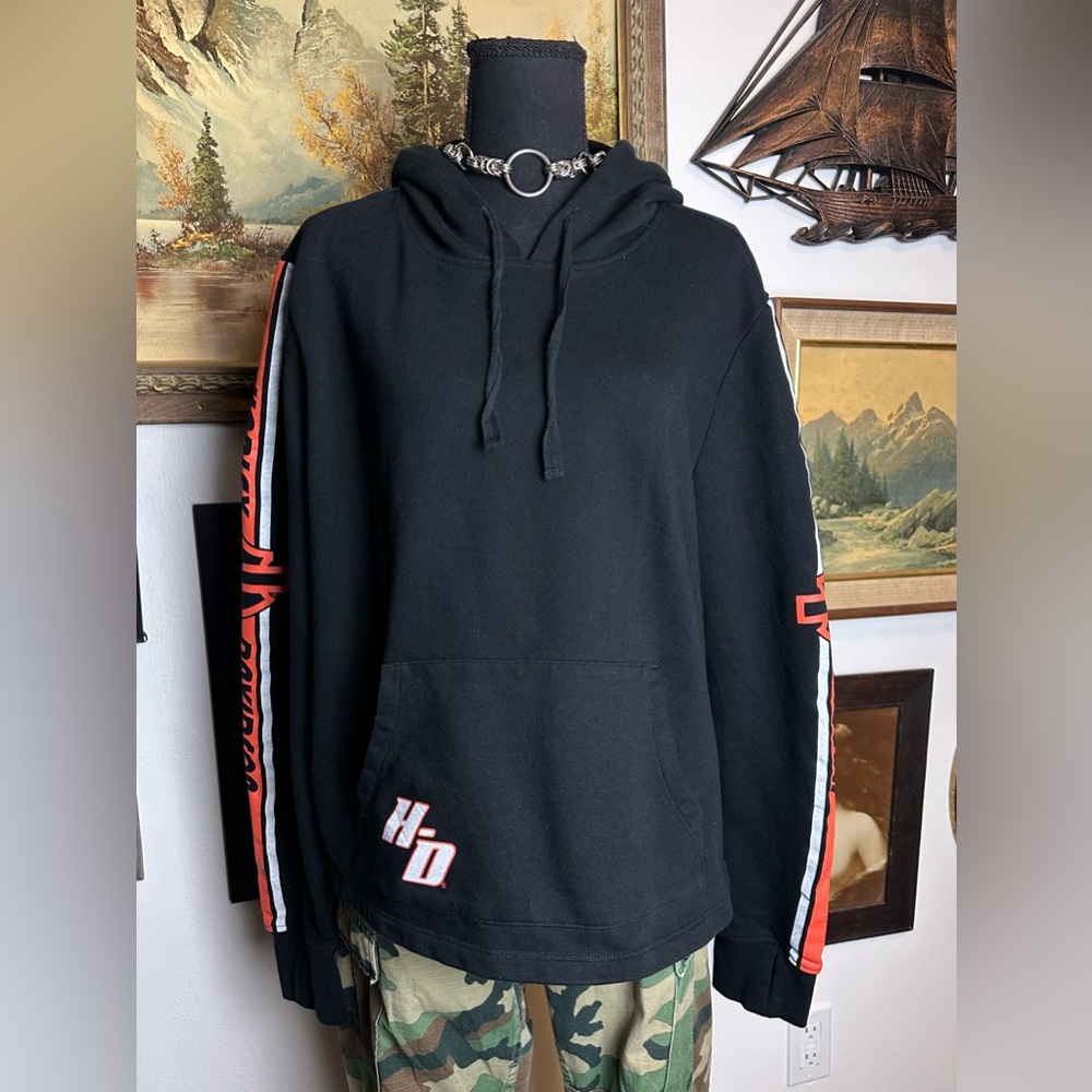 Vintage Y2K Harley-Davidson Hoodie Sweatshirt Waist Length